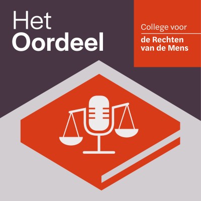 Afbeelding met het logo van het College voor de Rechten van de Mens met de tekst Het Oordeel